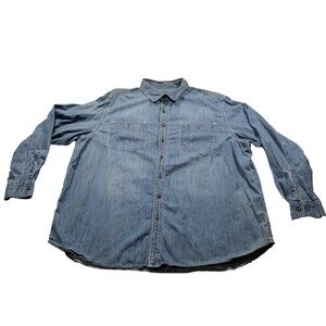 Faded Glory Denim Button Up Shirt Mens Size 2XL Blue Long Sleeve EUC
